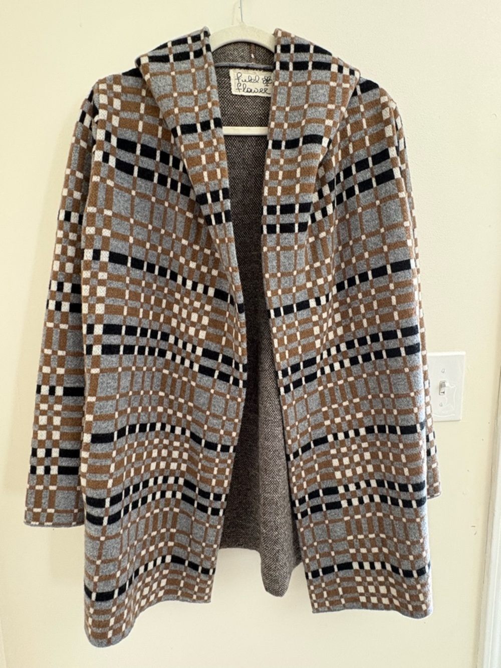 Anthropologie Wool Sweater Coat Hooded Plaid Coatigan Boho Cardigan Jacket chic - Picture 3 of 13